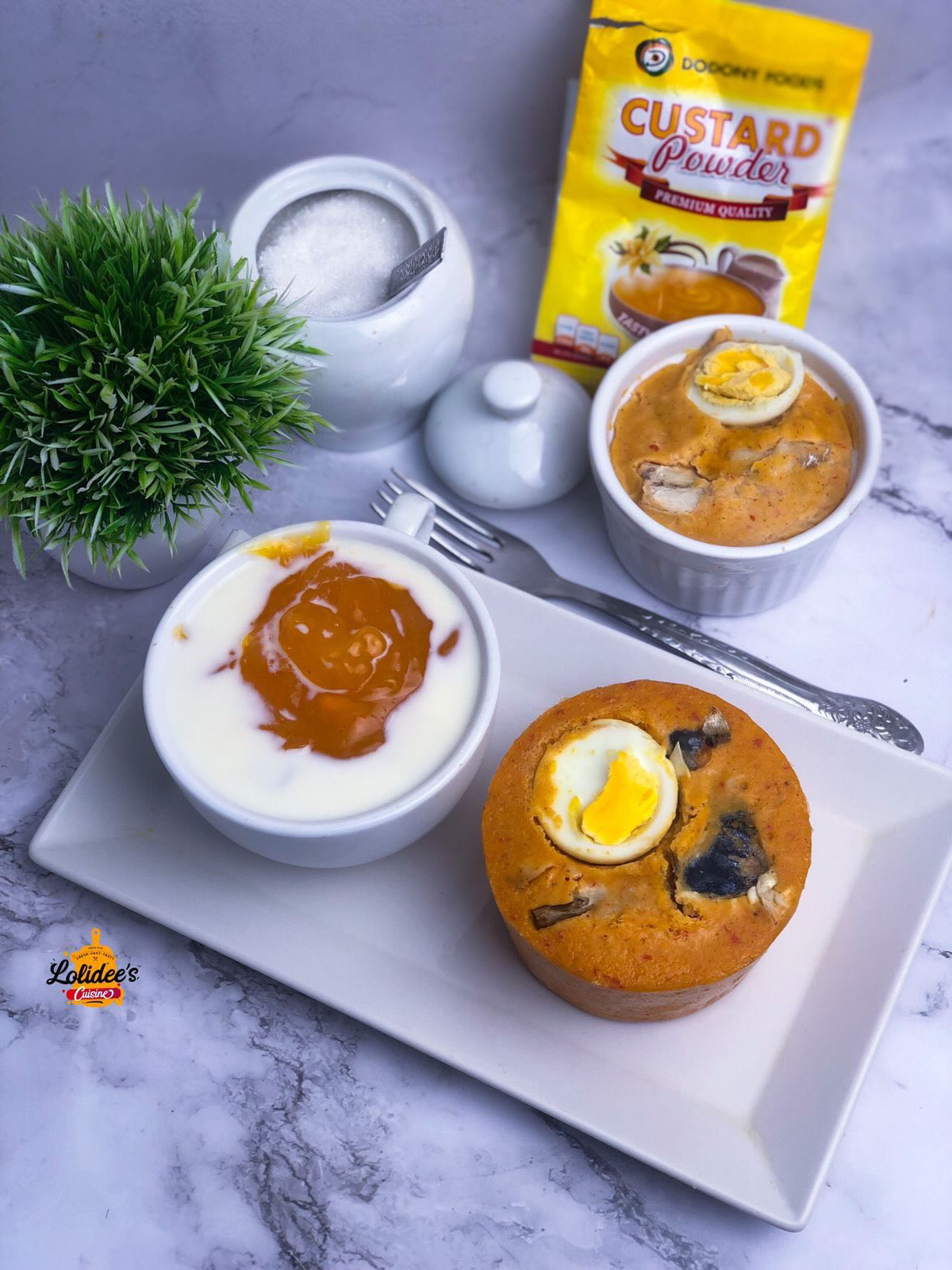 Moi moi served with custard — Lolidee's signature plating